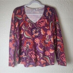 Chicos Spun Rayon Floral V-neck Pullover Lightweight Sweater Medium